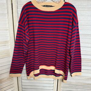 Women's Striped Crew Neck Sweater - Red and Blue